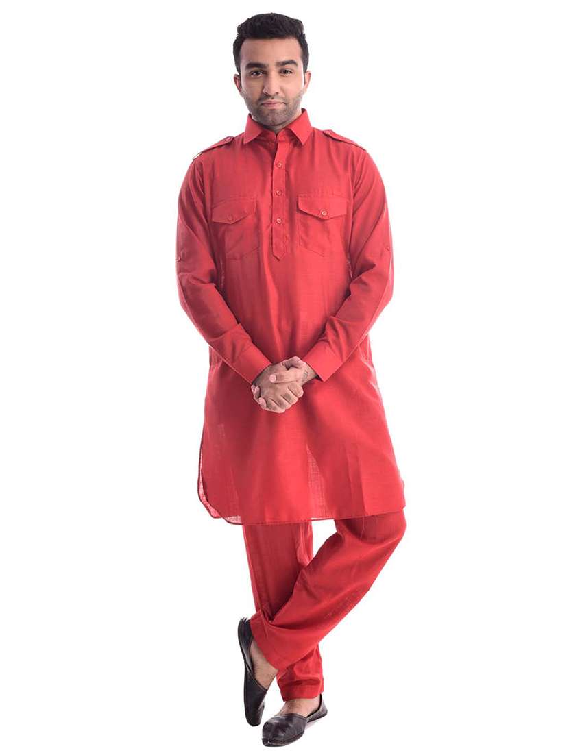 mandarin neck solid kurta pyjama set - 19754283 -  Zoom Image - 0