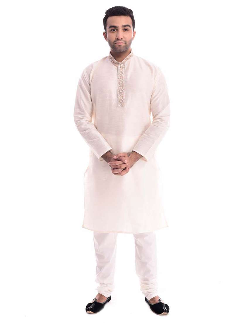 mandarin neck solid kurta pyjama set