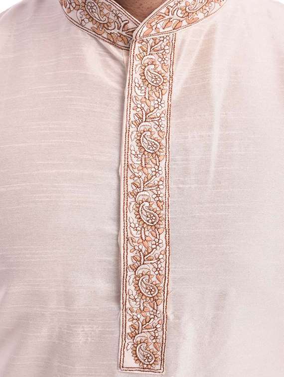 mandarin neck solid kurta pyjama set - 19754291 - Standard Image - 3