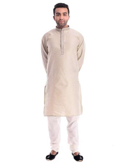 mandarin neck solid kurta pyjama set - 19754295 - Standard Image - 0
