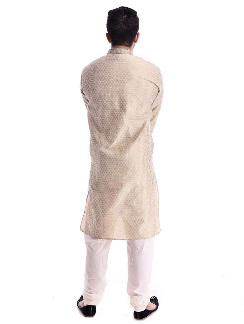 mandarin neck solid kurta pyjama set - 19754295 - Standard Image - 3