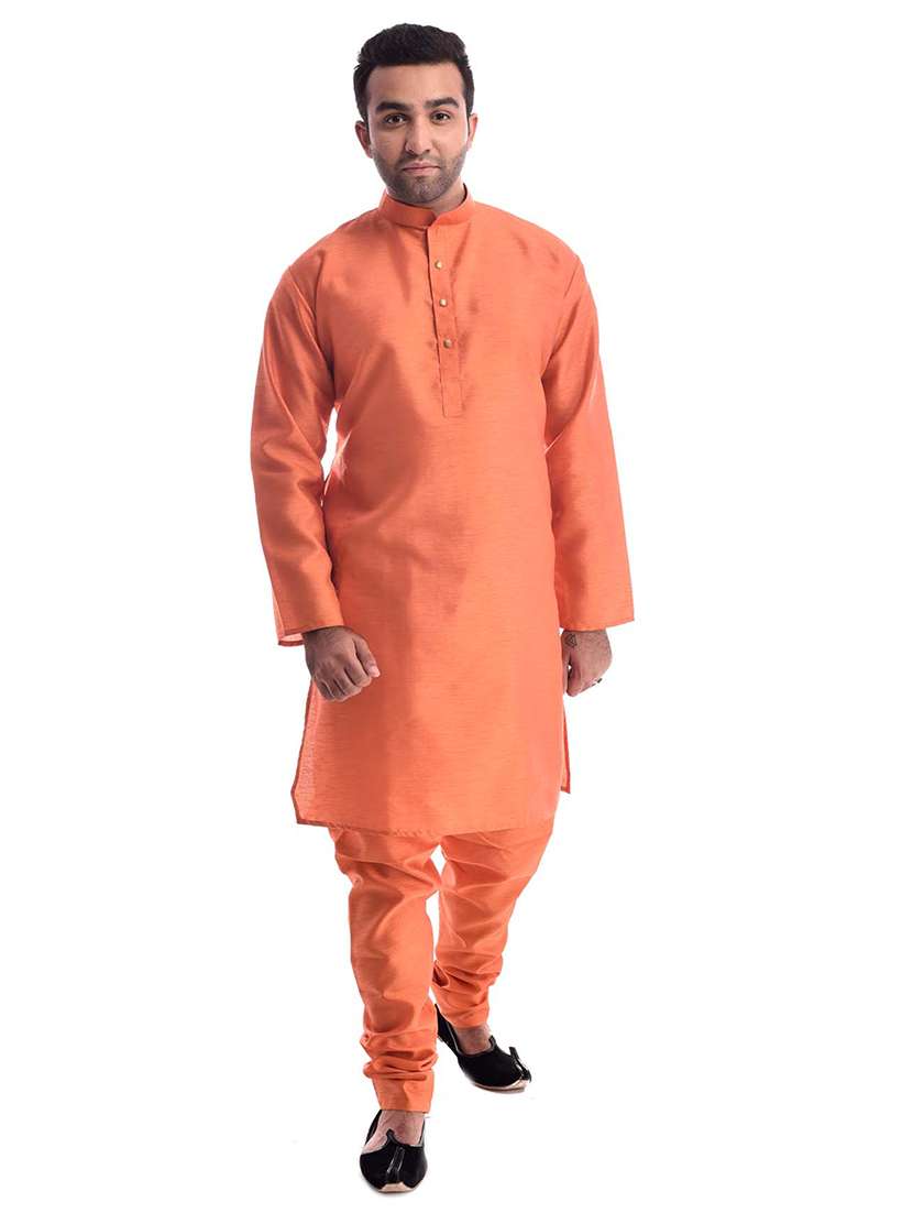 mandarin neck solid kurta pyjama set - 19754297 -  Zoom Image - 0