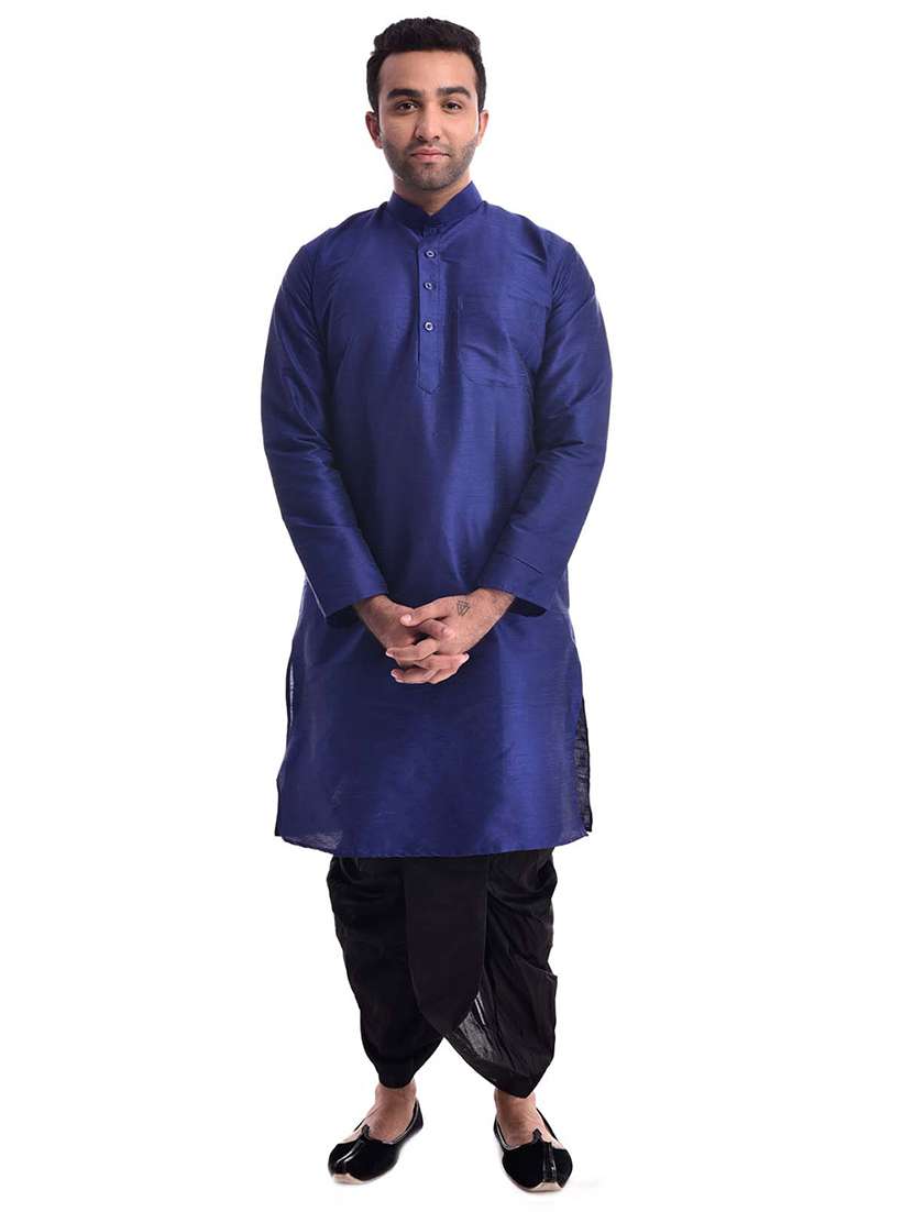 men mandarin collar solid dhoti kurta set - 19754325 -  Zoom Image - 0