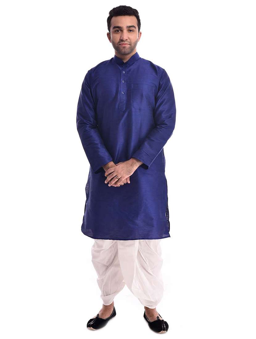 men mandarin collar solid dhoti kurta set - 19754326 -  Zoom Image - 0