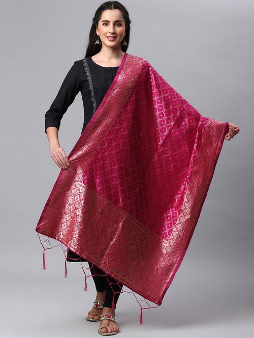 fuchsia silk blend dupatta - 19754896 -  Standard Image - 0