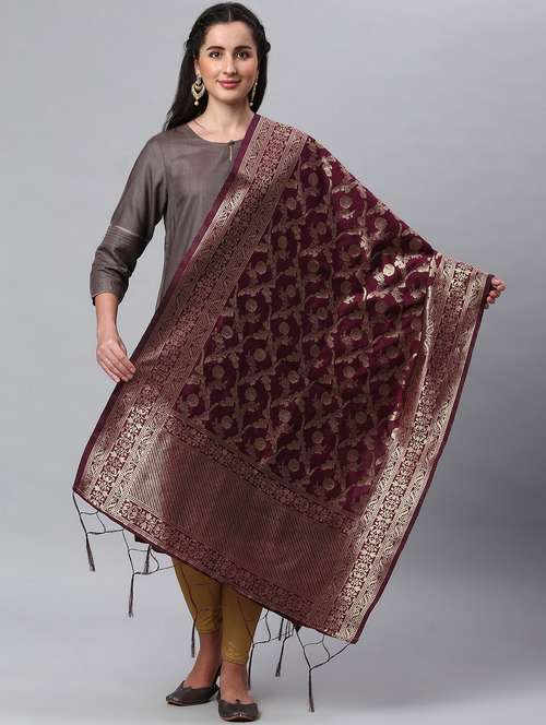 purple silk blend dupatta