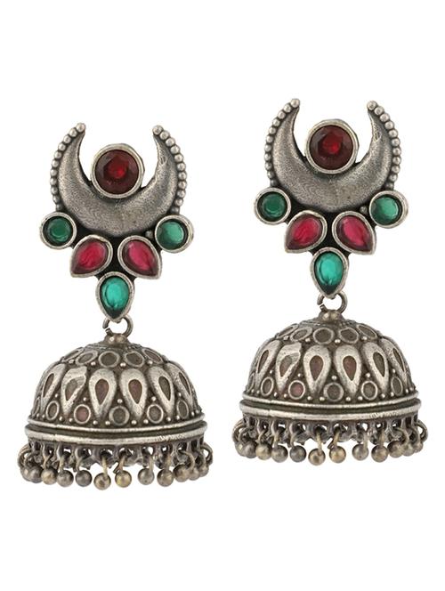 sliver brass oxidised jhumka earring - 19755017 -  Standard Image - 0