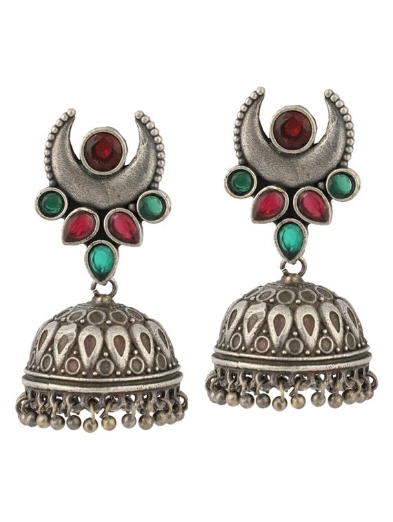 sliver brass oxidised jhumka earring - 19755017 -  Zoom Image - 0