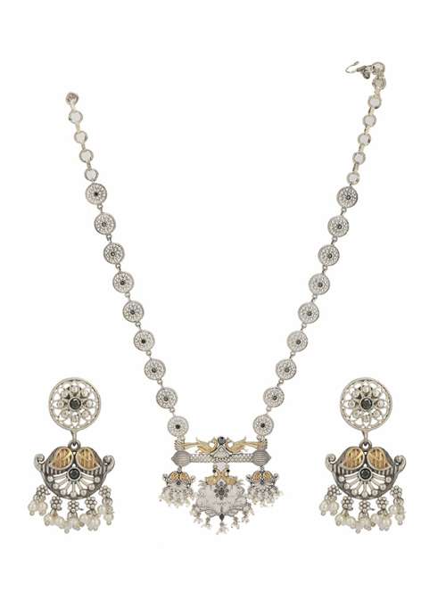 sliver brass oxidised necklaces and earring  - 19755318 -  Standard Image - 0