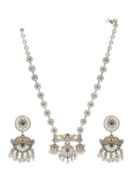 sliver brass oxidised necklaces and earring 