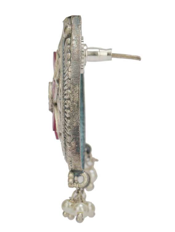 silver brass oxidised choker necklaces and earring  - 19755326 -  Standard Image - 3