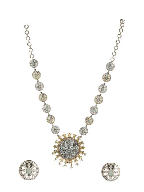 sliver brass oxidised long necklaces and earring  - 19755327 -  Standard Image - 0