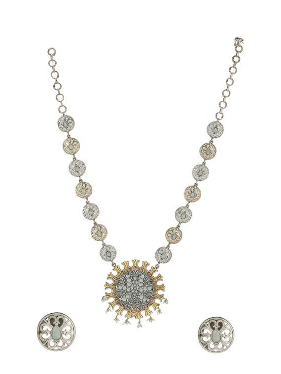 sliver brass oxidised long necklaces and earring 