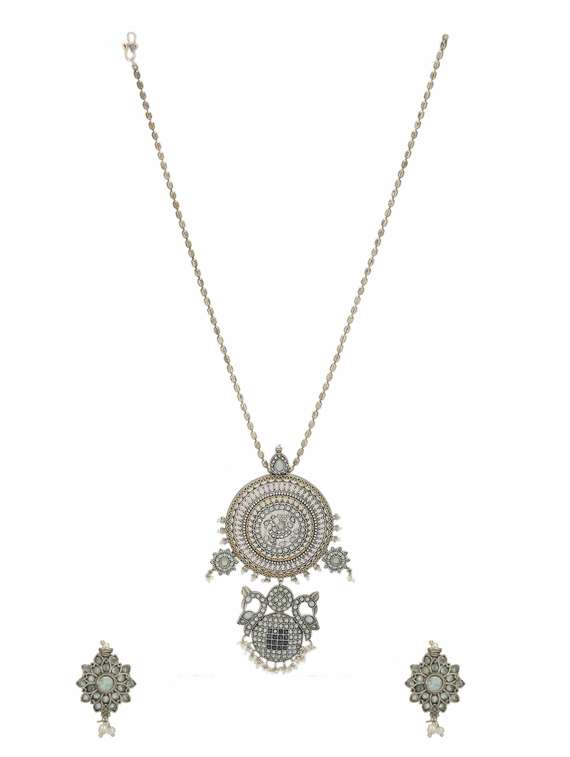 sliver brass oxidised long necklaces and earring 