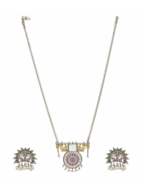 sliver brass oxidised long necklaces and earring - 19755330 - Zoom Image - 0