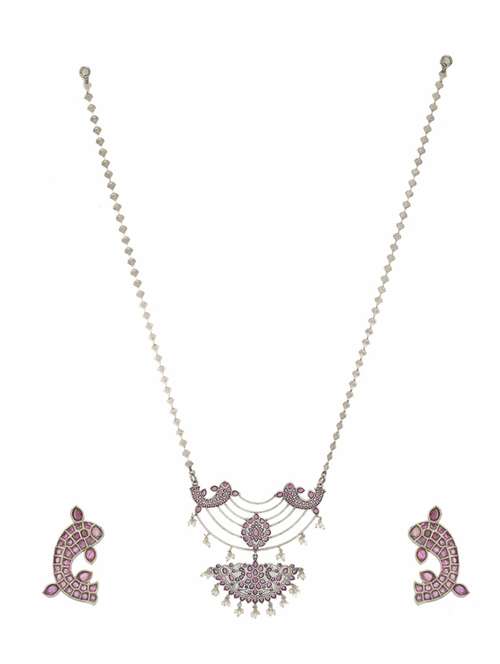 sliver brass oxidised long necklaces and earring  - 19755333 -  Standard Image - 0