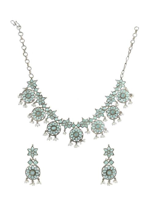 green stone brass oxidised necklaces and earring - 19755339 - Standard Image - 0