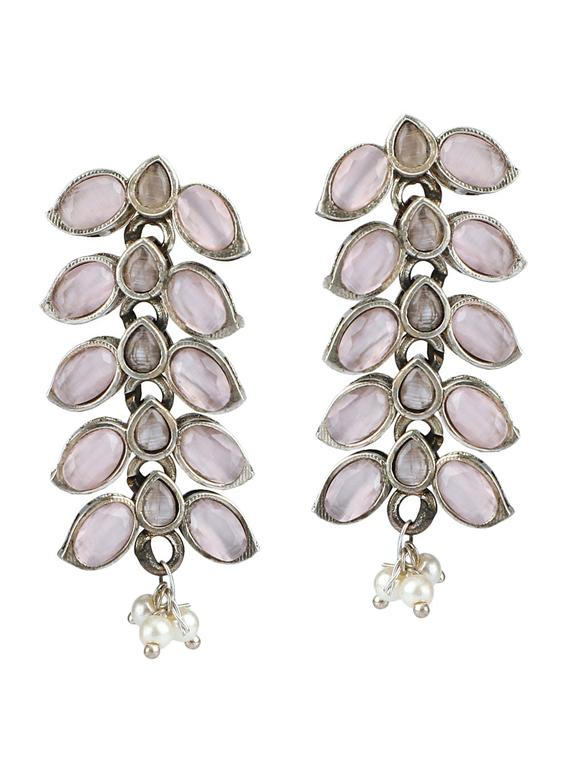 pink stone silver brass oxidised choker necklaces and earring - 19755340 - Standard Image - 3