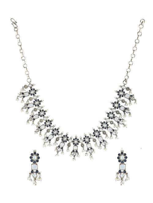 blue stone brass oxidised necklaces and earring - 19755341 - Standard Image - 0