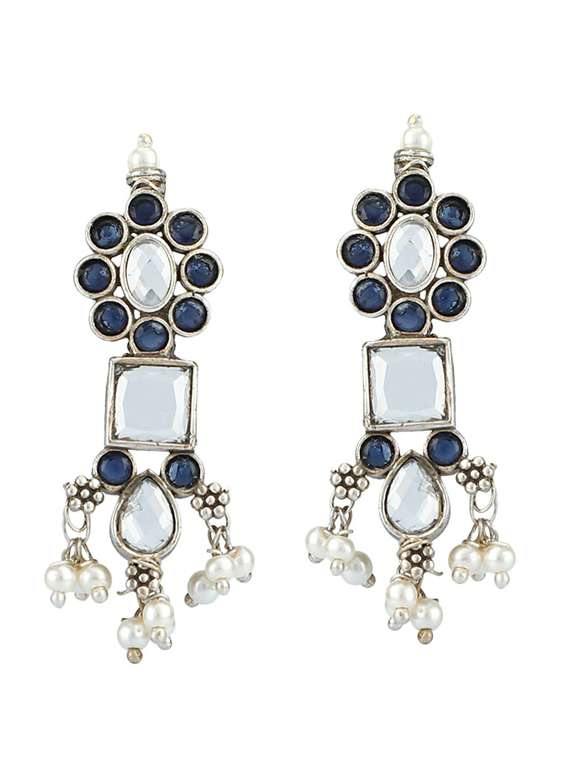 blue stone brass oxidised necklaces and earring - 19755341 - Standard Image - 3