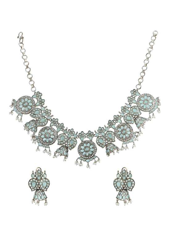 silver brass necklace and earrings