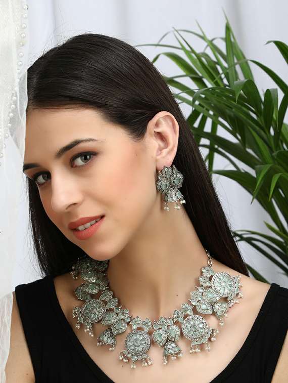 silver brass necklace and earrings - 19755343 -  Standard Image - 5