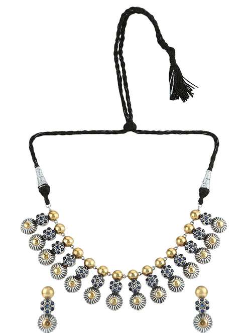 dual tone brass oxidised necklace and earring - 19755344 - Standard Image - 0