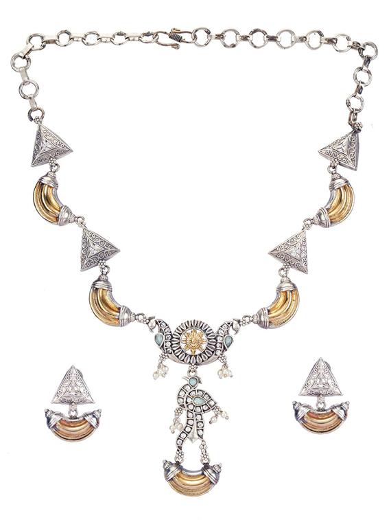 dual tone brass necklace and earring