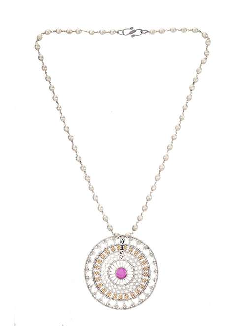 pink brass long necklace and earring - 19755348 - Standard Image - 0