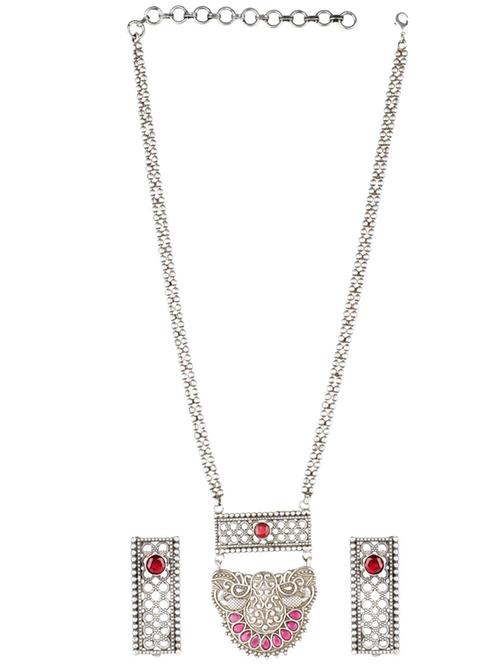 red tone brass oxidised long necklaces and earring - 19755349 - Standard Image - 0