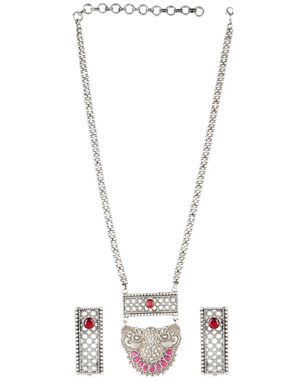 red tone  brass oxidised long necklaces and earring 