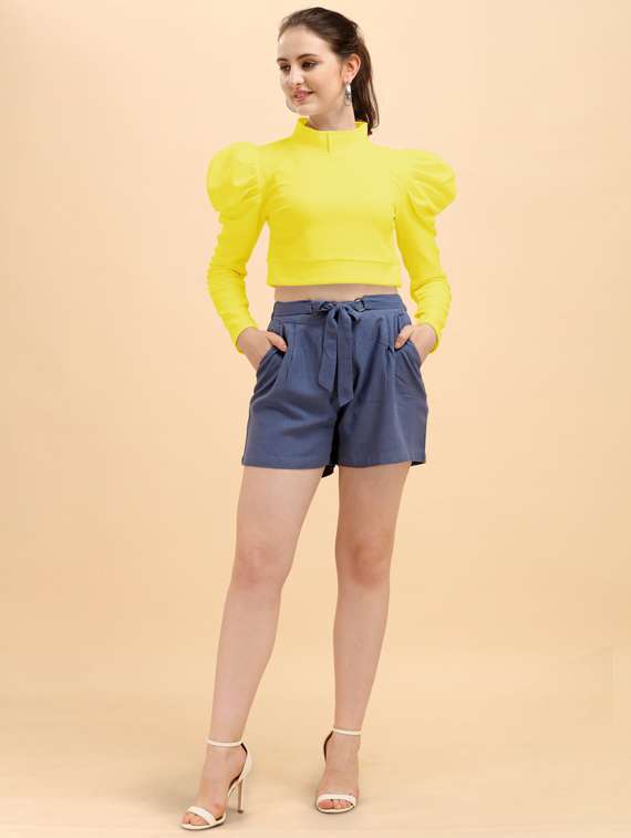 yellow solid crop top - 19755470 - Standard Image - 3