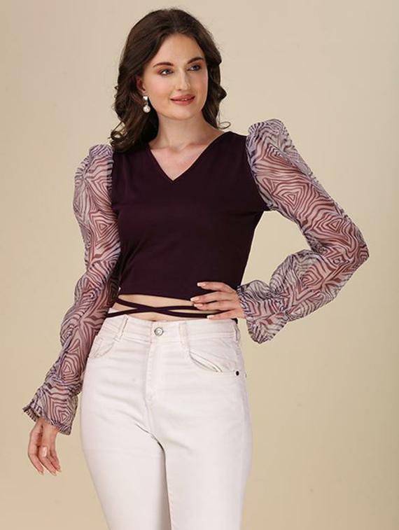 purple solid crop top - 19755605 -  Zoom Image - 0