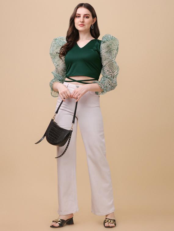 green solid crop top - 19755609 - Standard Image - 3