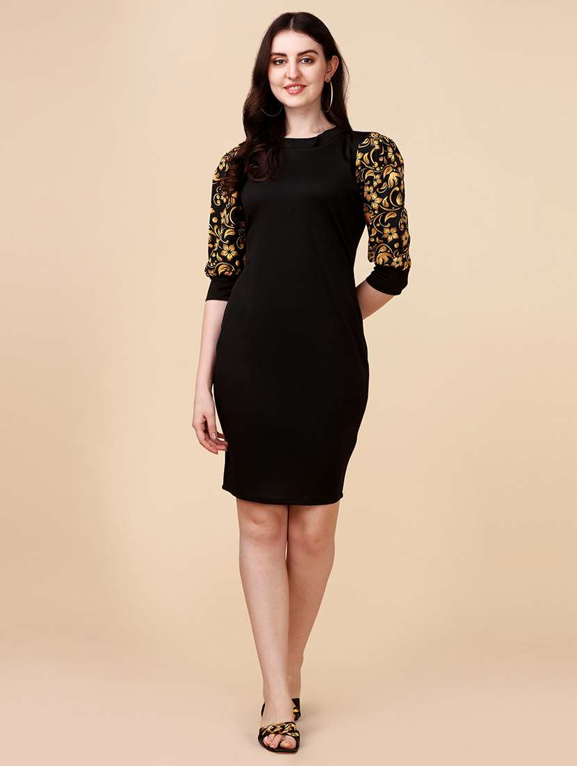 women printed puff sleeves bodycon dress - 19755964 -  Zoom Image - 0