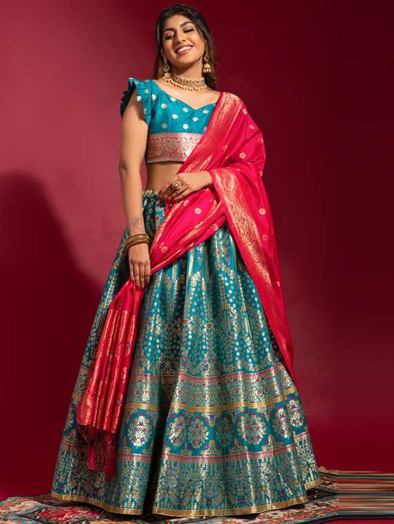 Self Designed Embroidered Flared Lehenga