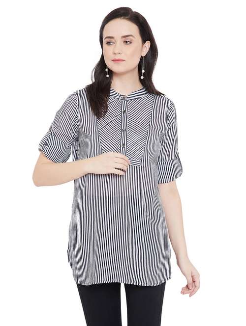 white striped a-line tunic - 19756386 -  Standard Image - 0