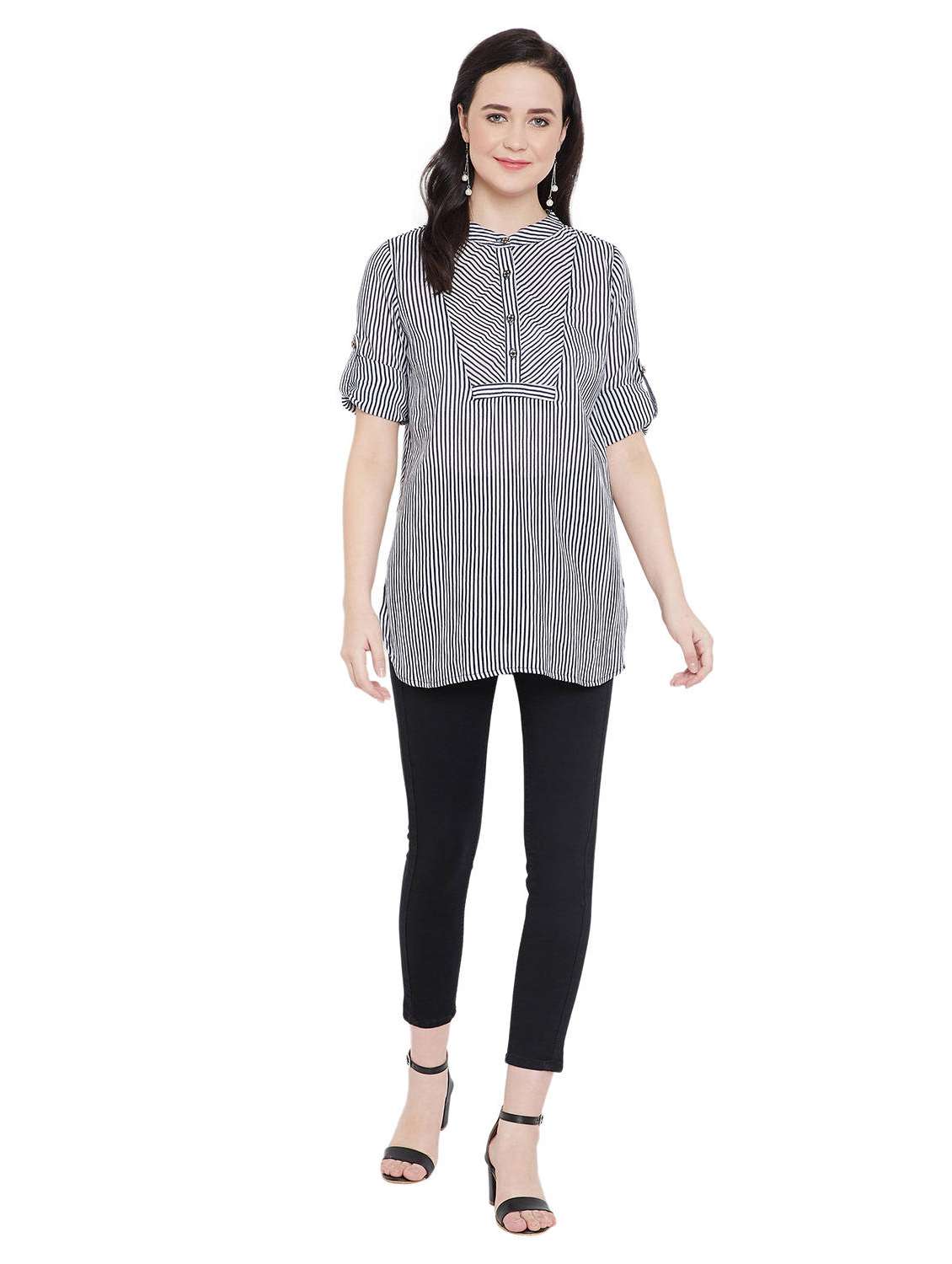 white striped a-line tunic - 19756386 -  Standard Image - 3