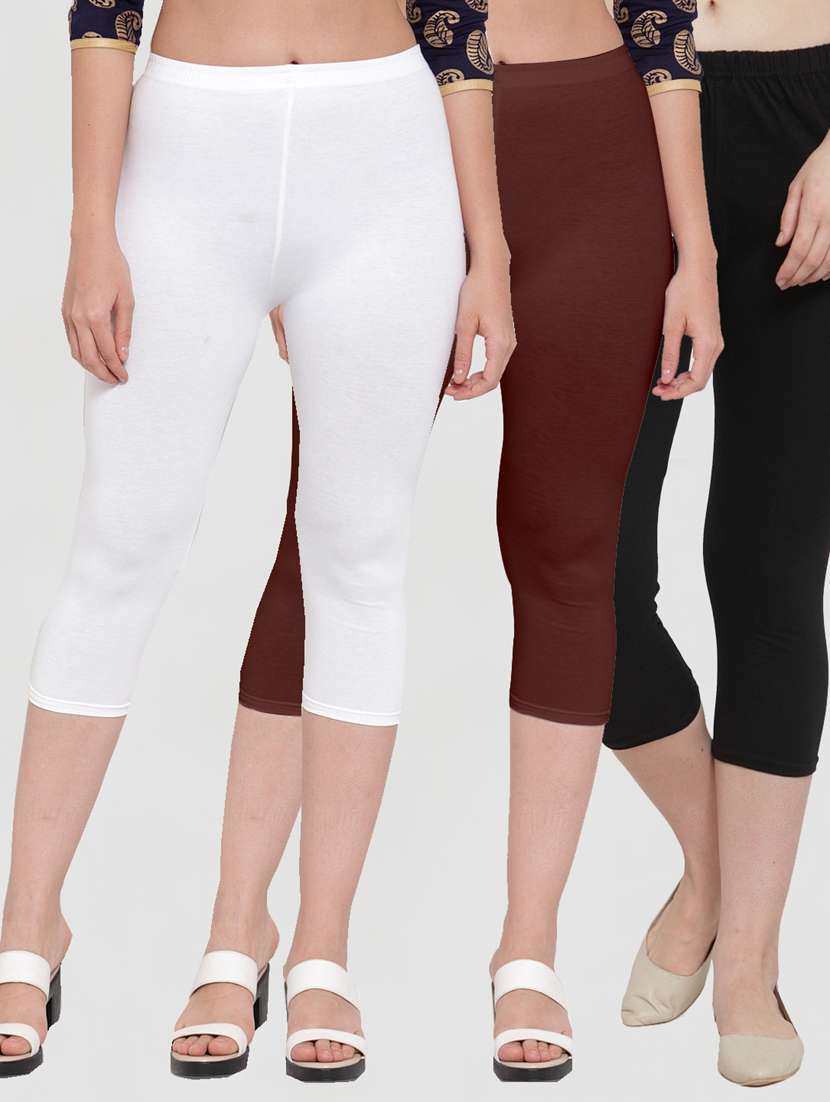pack of 3 solid capri leggings 