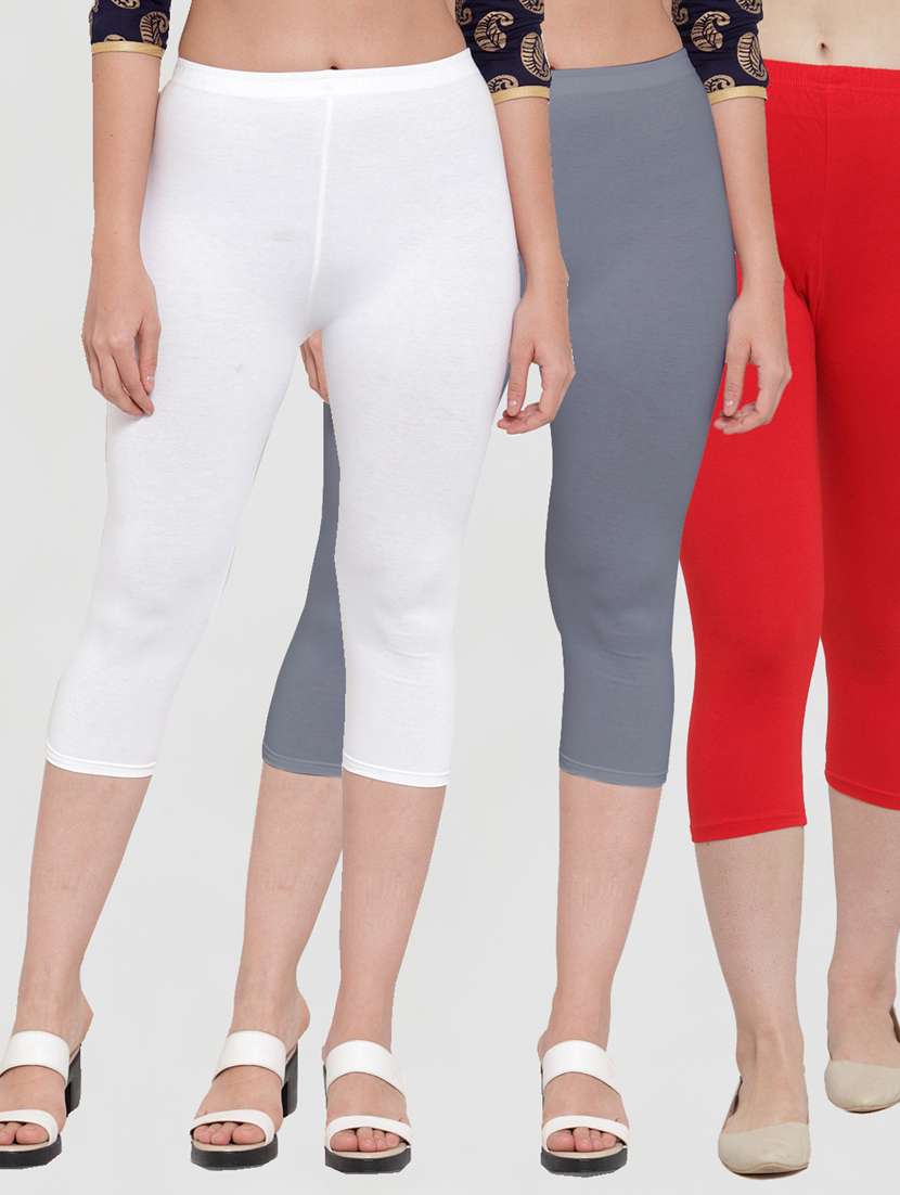 pack of 3 solid capri leggings  - 19757238 -  Zoom Image - 0