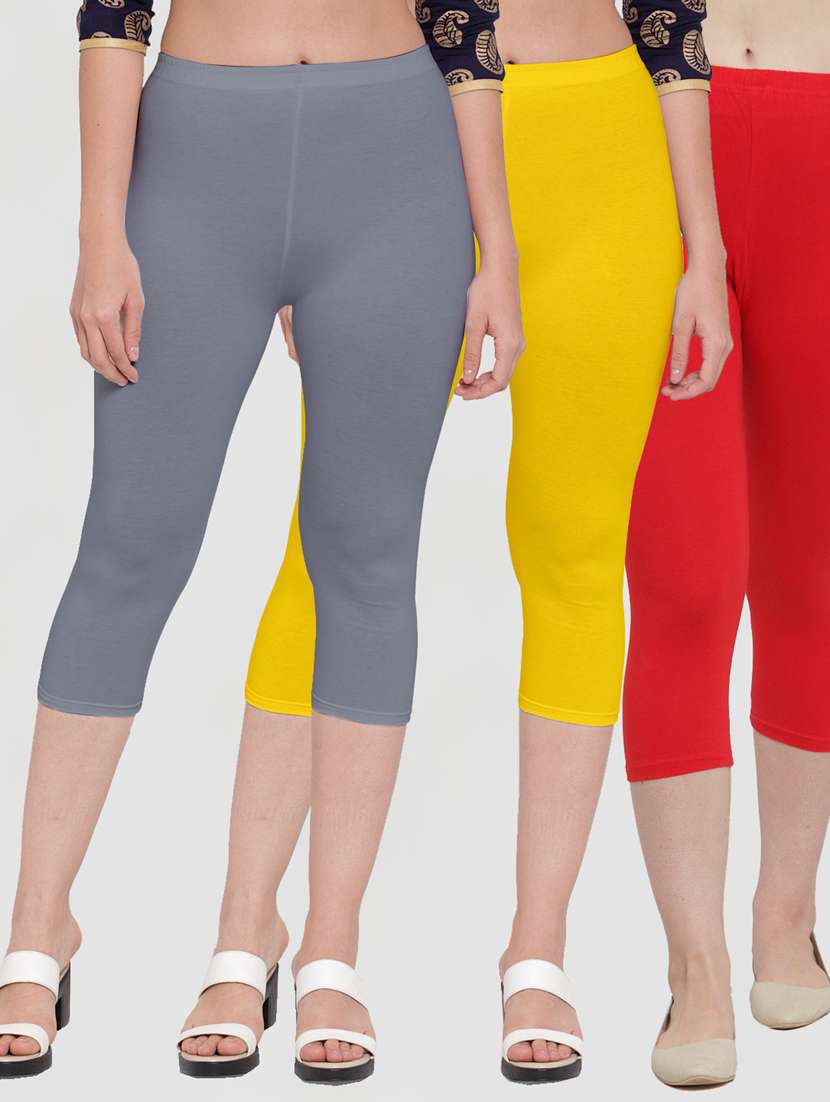 pack of 3 multi colored capri leggings