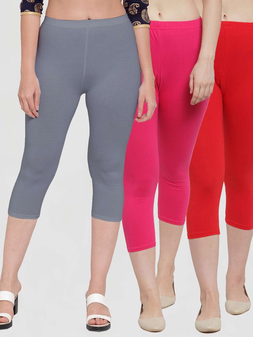 pack of 3 multi colored capri leggings