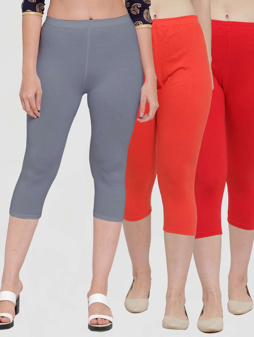 pack of 3 multi colored capri leggings