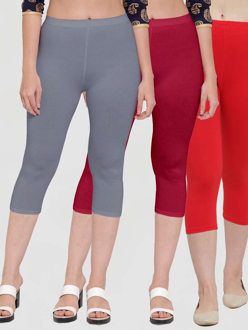 pack of 3 multi colored capri leggings