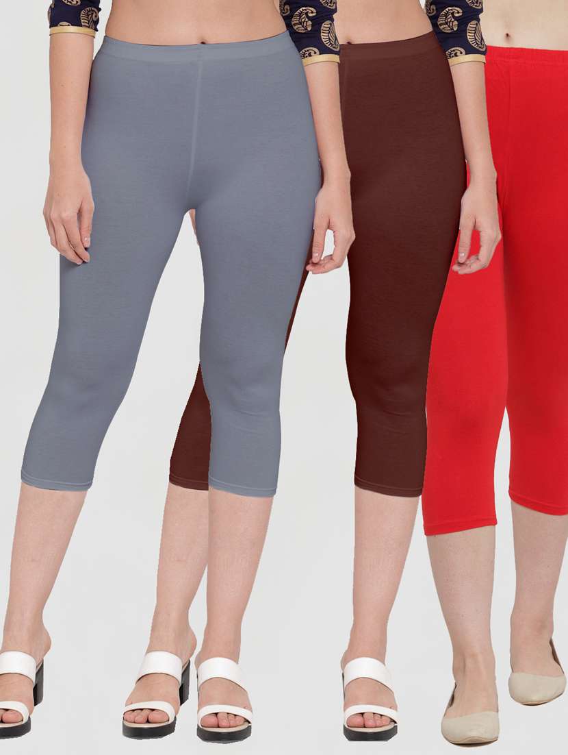 pack of 3 multi colored capri leggings - 19757265 -  Zoom Image - 0