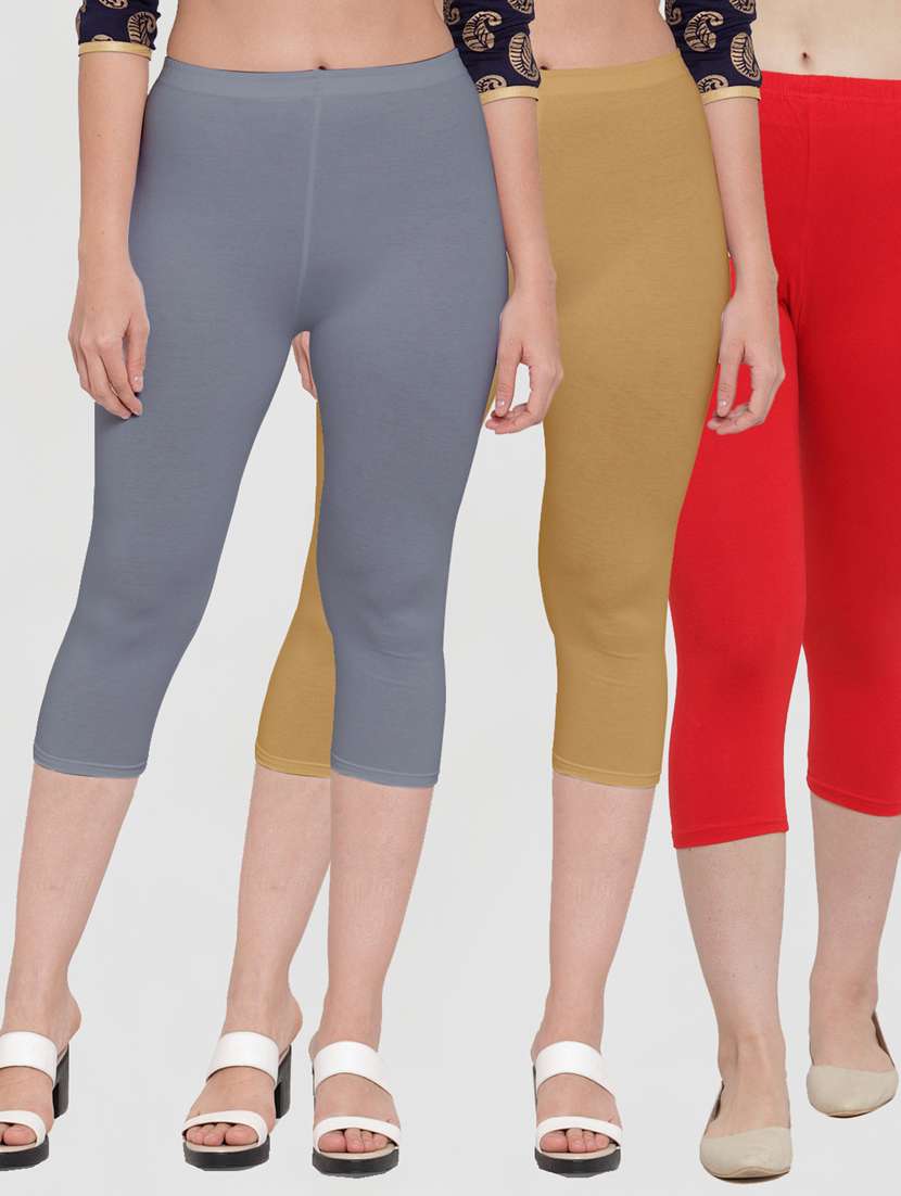 pack of 3 multi colored capri leggings