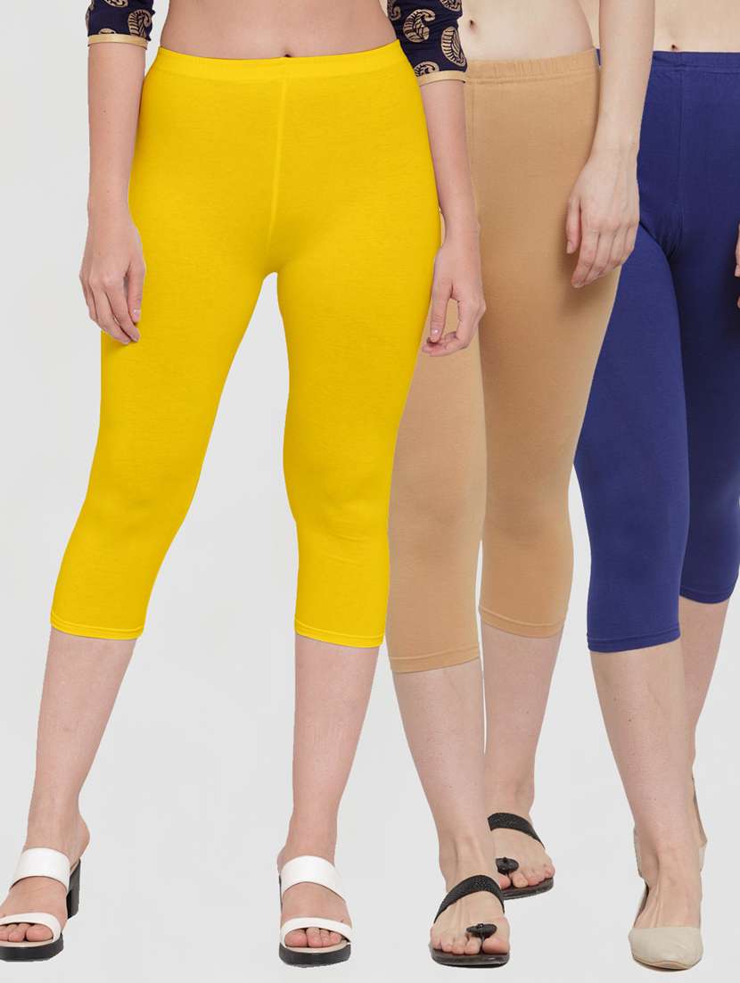 pack of 3 solid capri leggings 