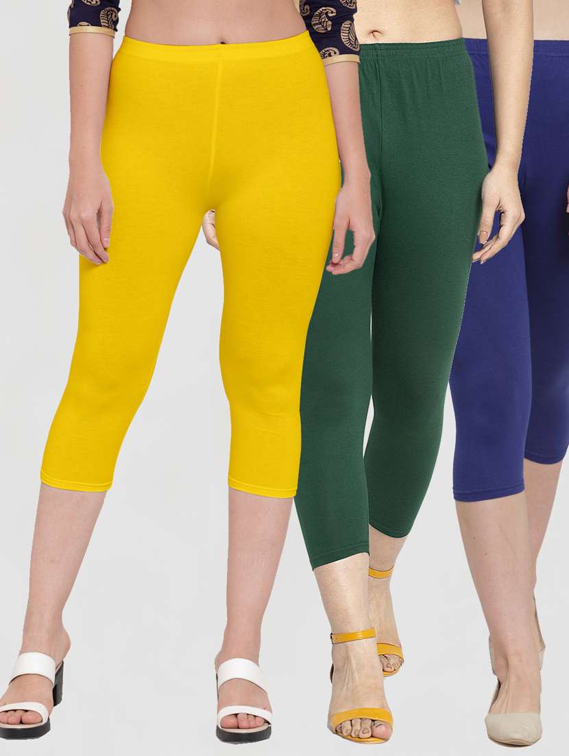 pack of 3 solid capri leggings  - 19757289 -  Zoom Image - 0
