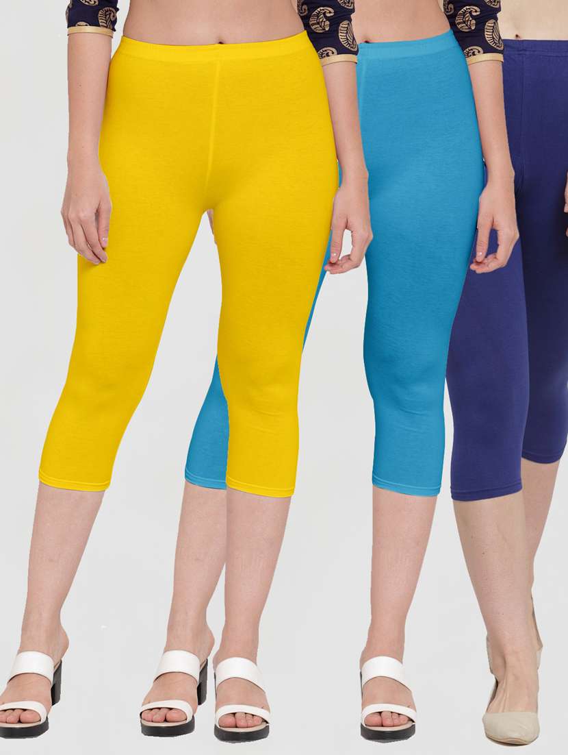 pack of 3 solid capri leggings 