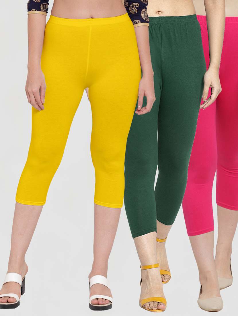 pack of 3 solid capri leggings 